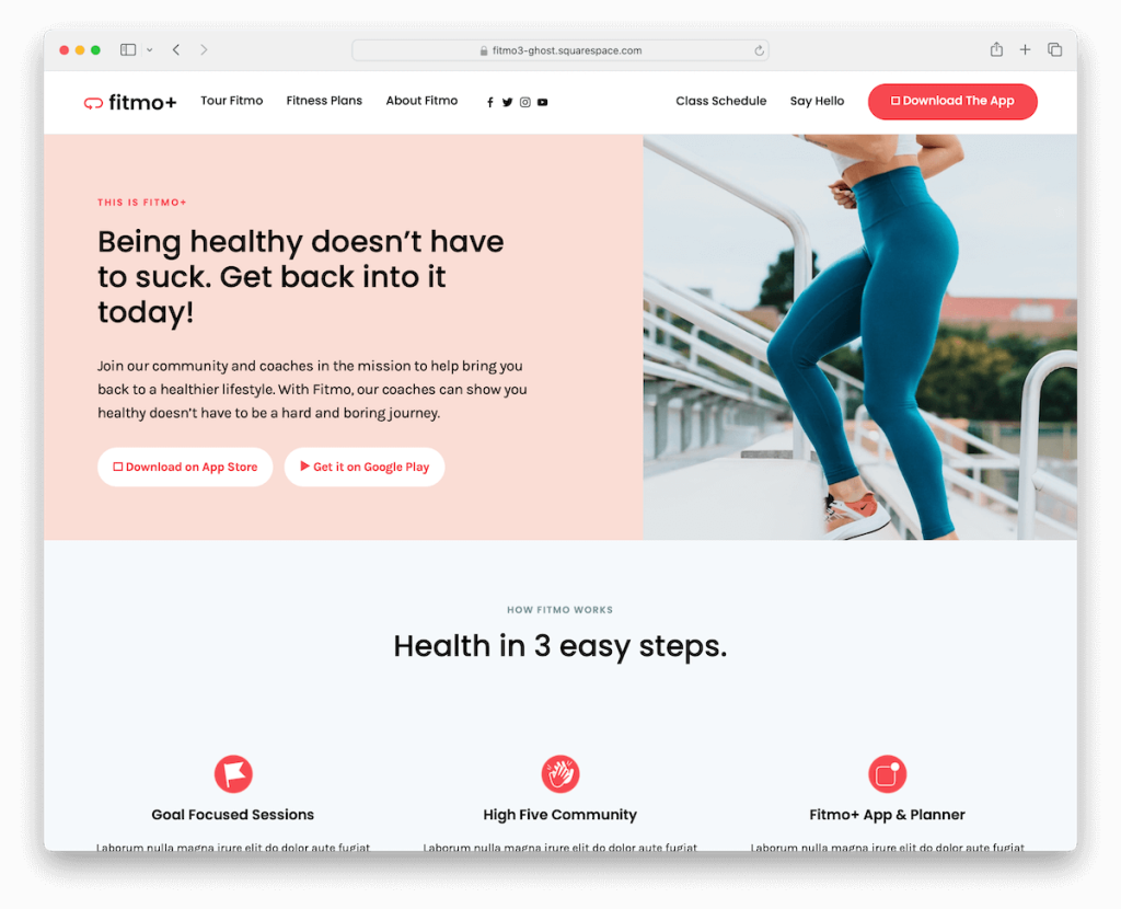 plantilla de fitness fitmo squarespace