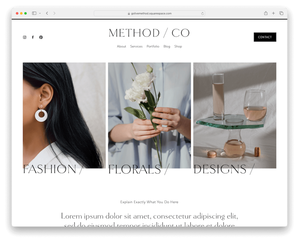 modello di moda metodo Squarespace