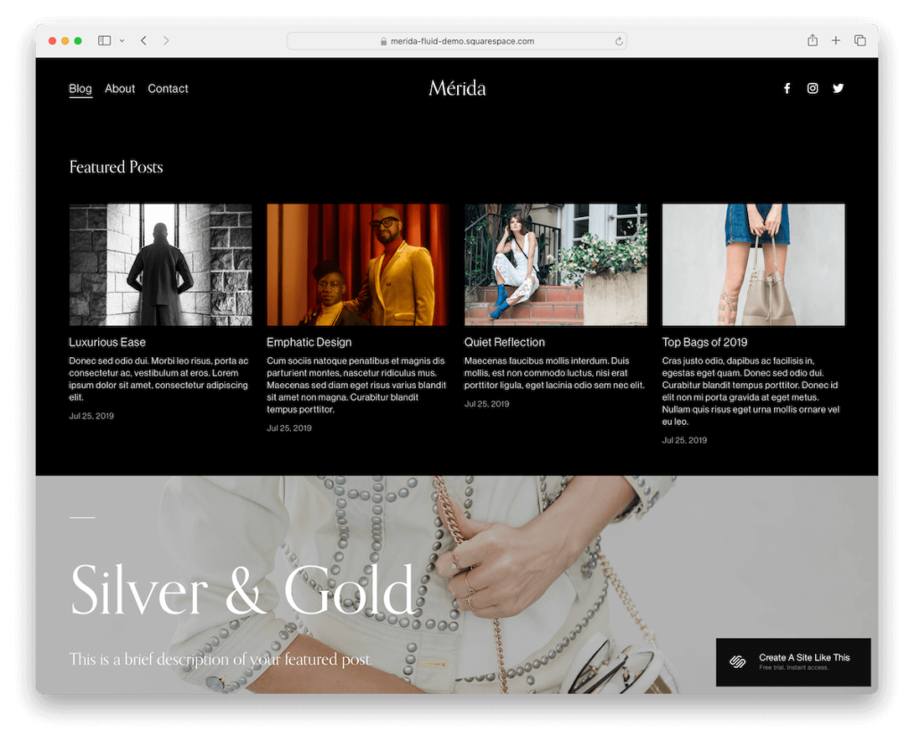 merida squarespace moda şablonu