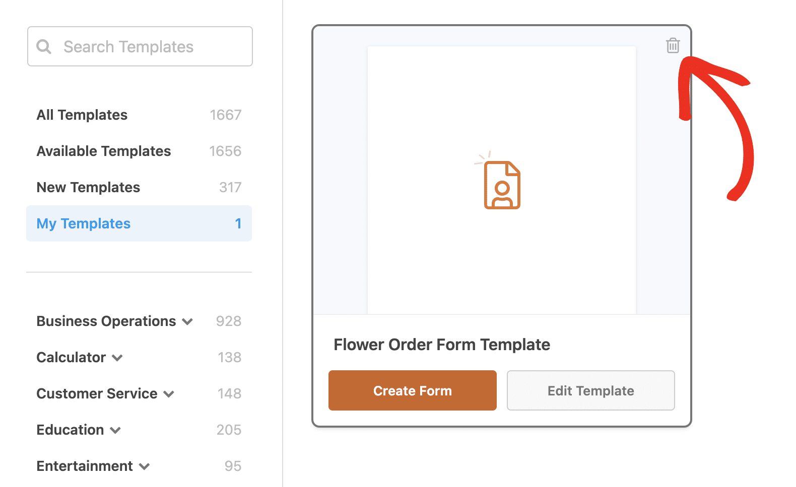 Deleting a custom template in WPForms