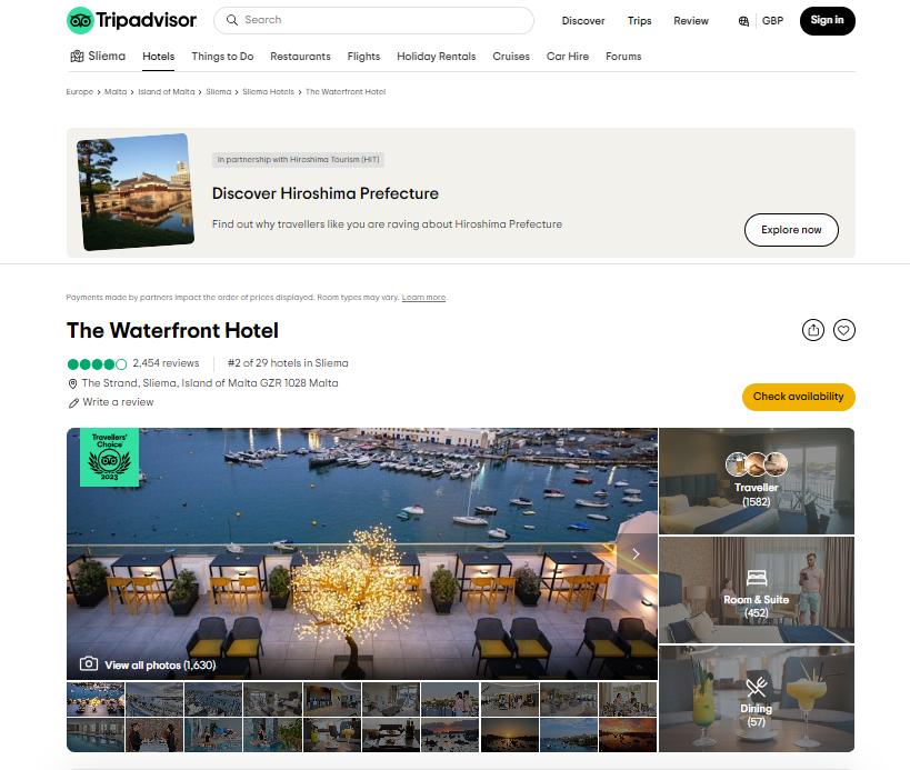 Das Hotel Waterfront ist auf TripAdvisor gelistet