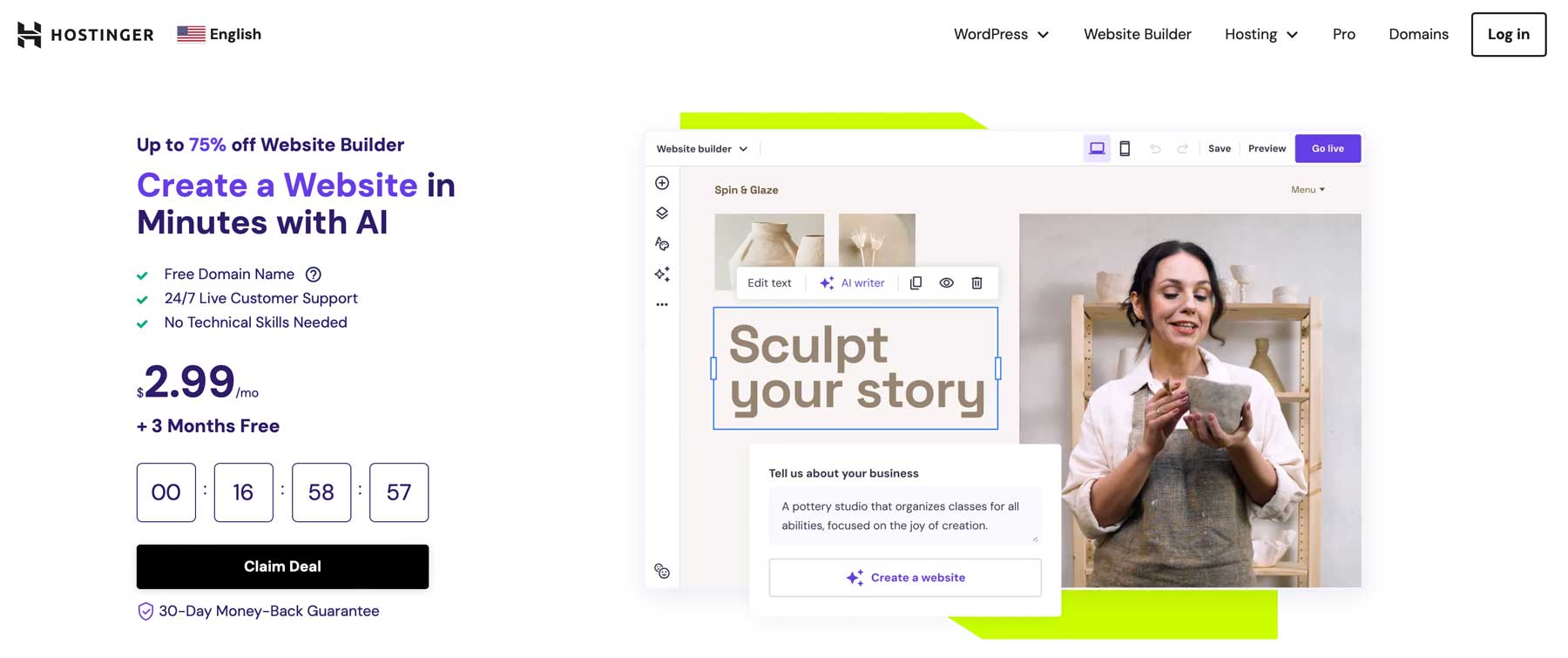 meilleurs créateurs de pages de destination IA Hostinger