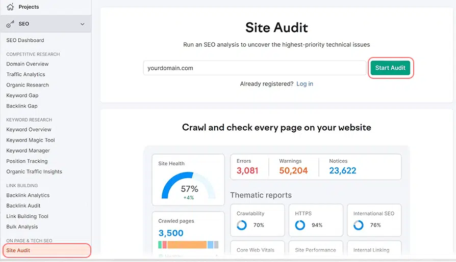 Largest Contentful Paint (LCP): Web パフォーマンスのガイド 9 Semrush Site Audit tool