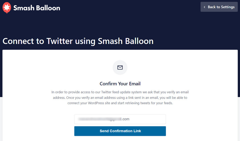 konfirmasikan alamat email Anda dengan smash ballon