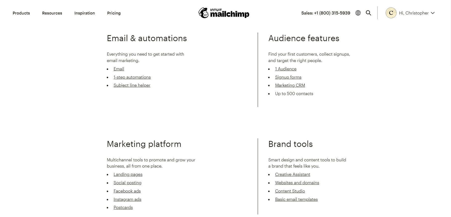 Funktionsliste des kostenlosen Mailchimp-Plans