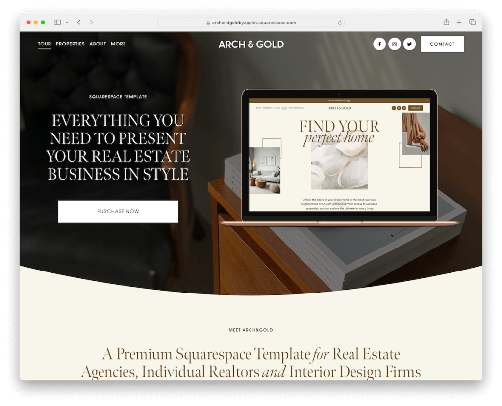 아치 골드 squarespace 건축가 템플릿