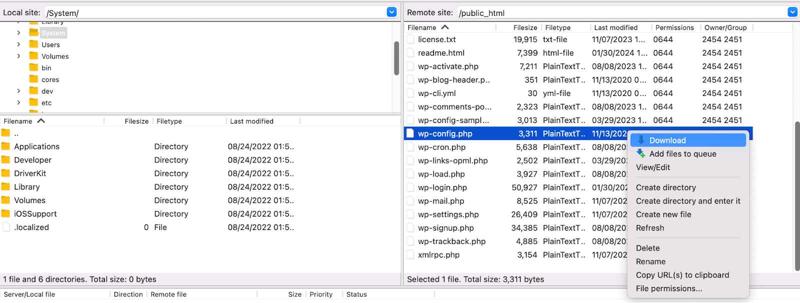 Laden Sie die Datei wp-config.php herunter