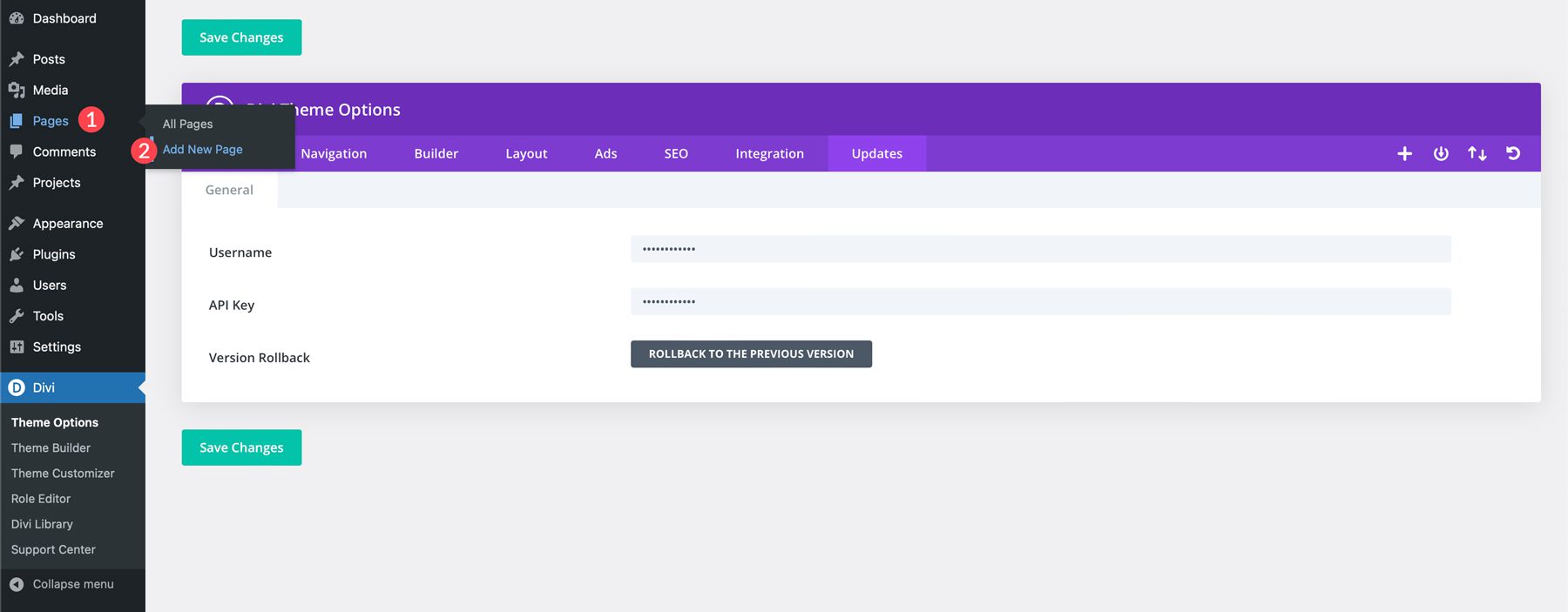 添加 WordPress 页面