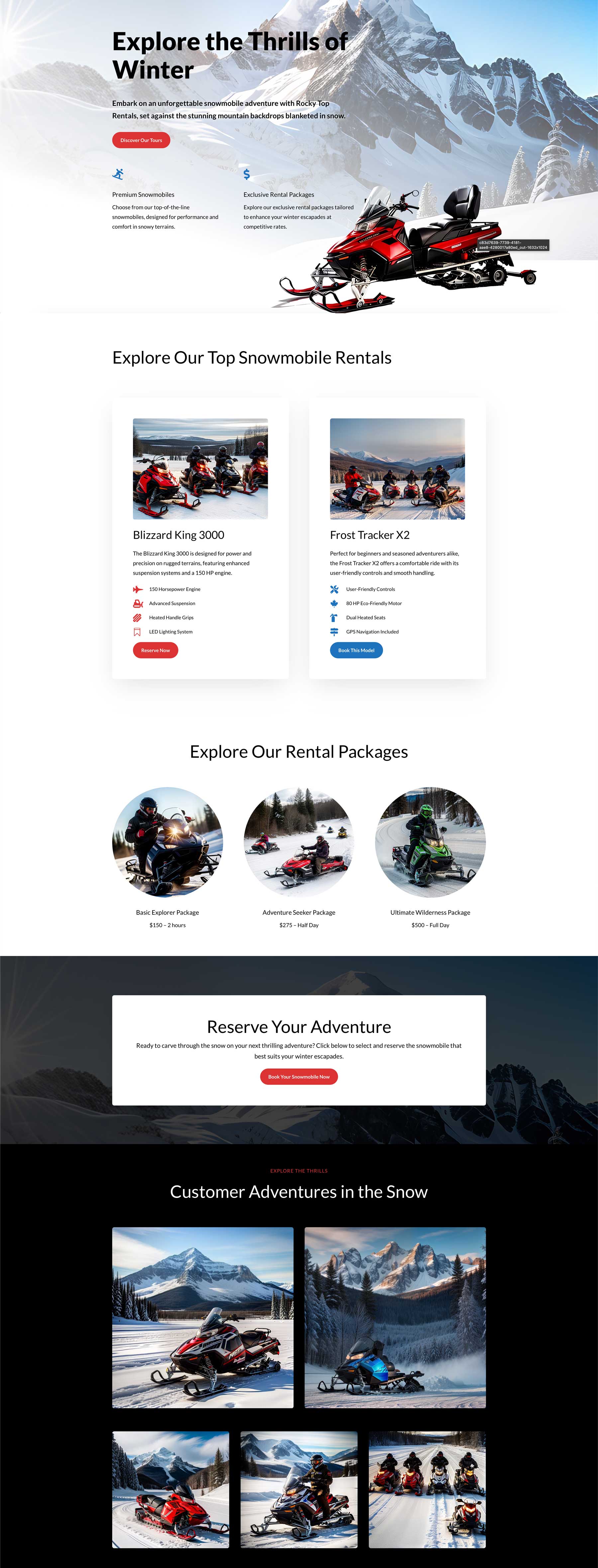 Divi Layouts AI 指导雪地摩托租赁