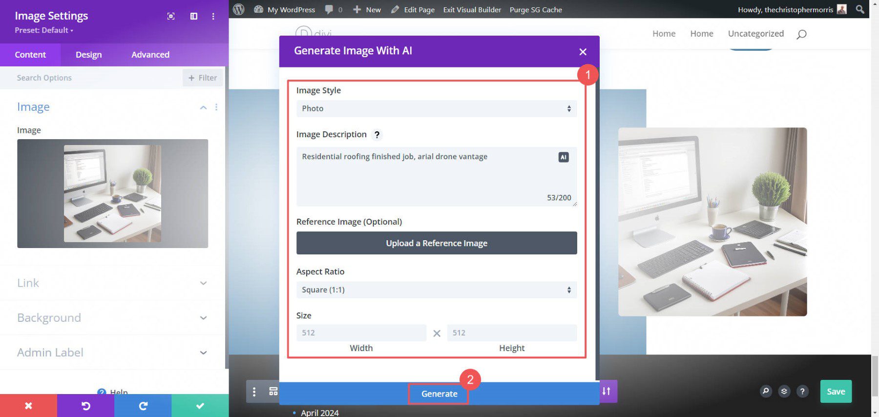 Créer une image avec Divi AI – Étapes 3-4