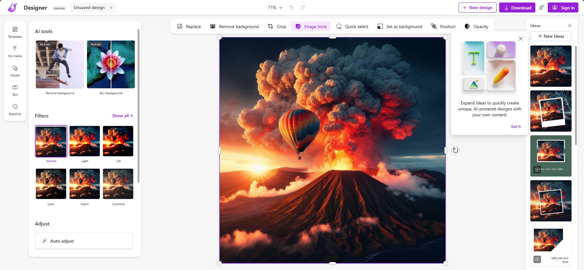 Modifier des images IA avec Microsoft Designer