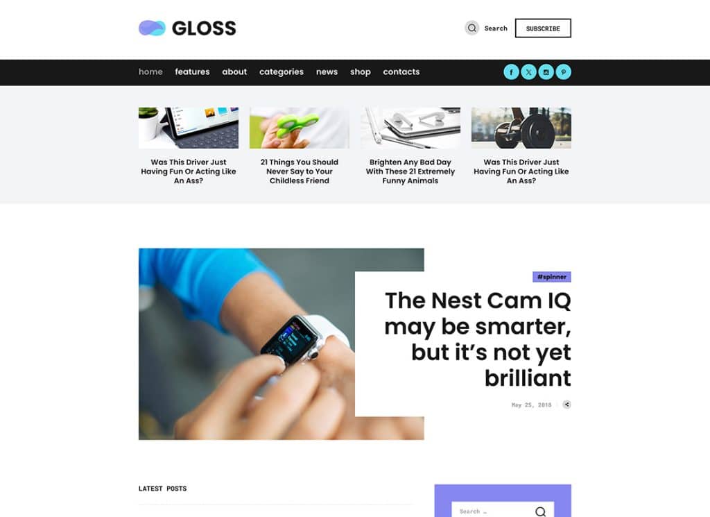 Gloss - Tema blog WordPress per riviste di notizie virali + Negozio
