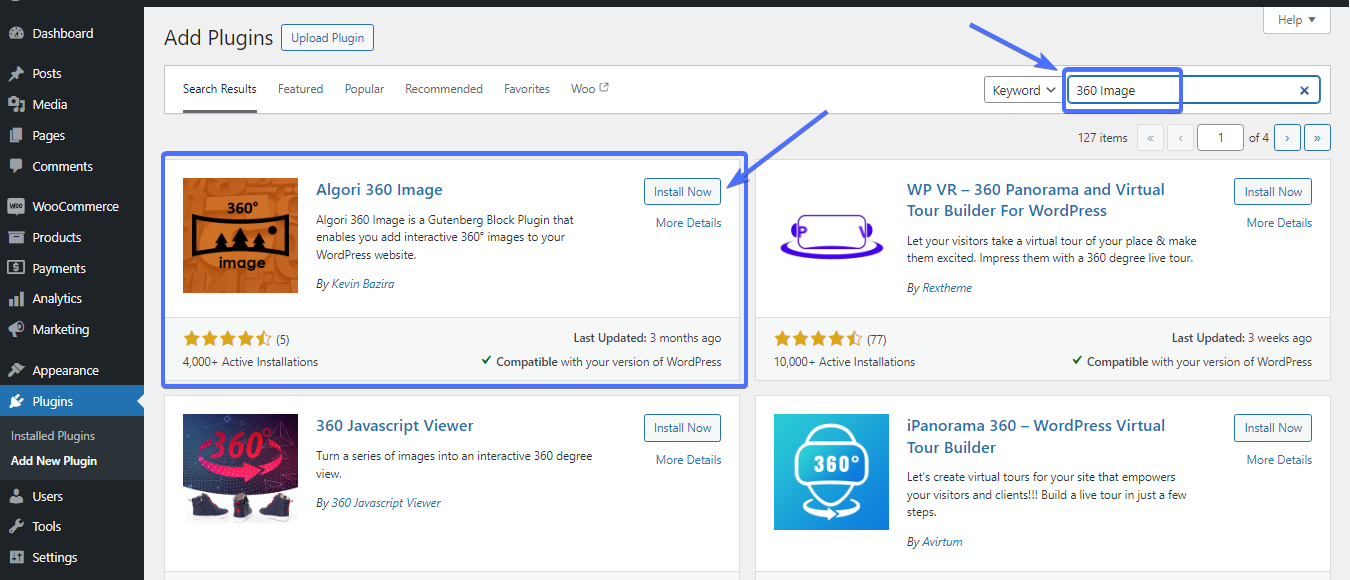 Installer l'image 360 pour WooCommerce