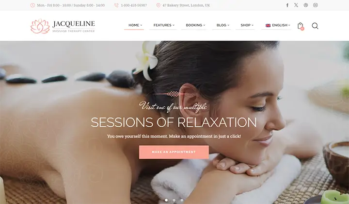 9 melhores temas WordPress para reserva de compromissos para agilizar seu negócio 1 Jacqueline is one of the best appointment booking WordPress themes for Spa.