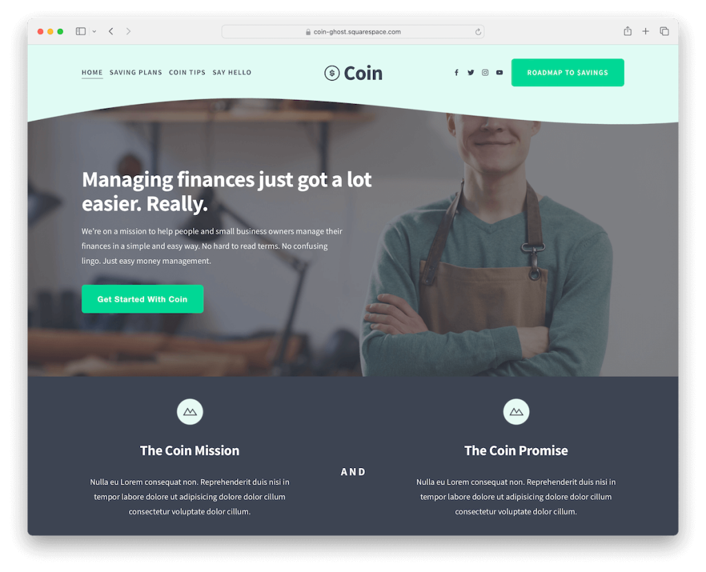 modèle d'entreprise de pièce de monnaie squarespace