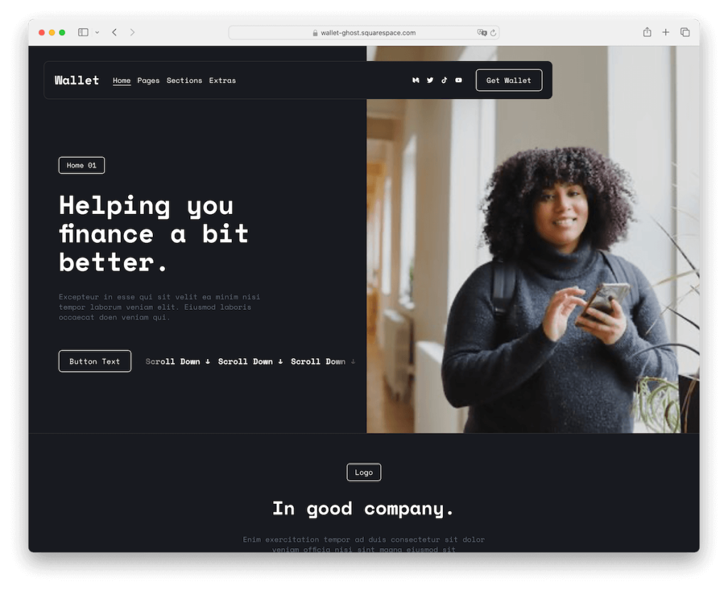 șablon de finanțare pentru portofel squarespace