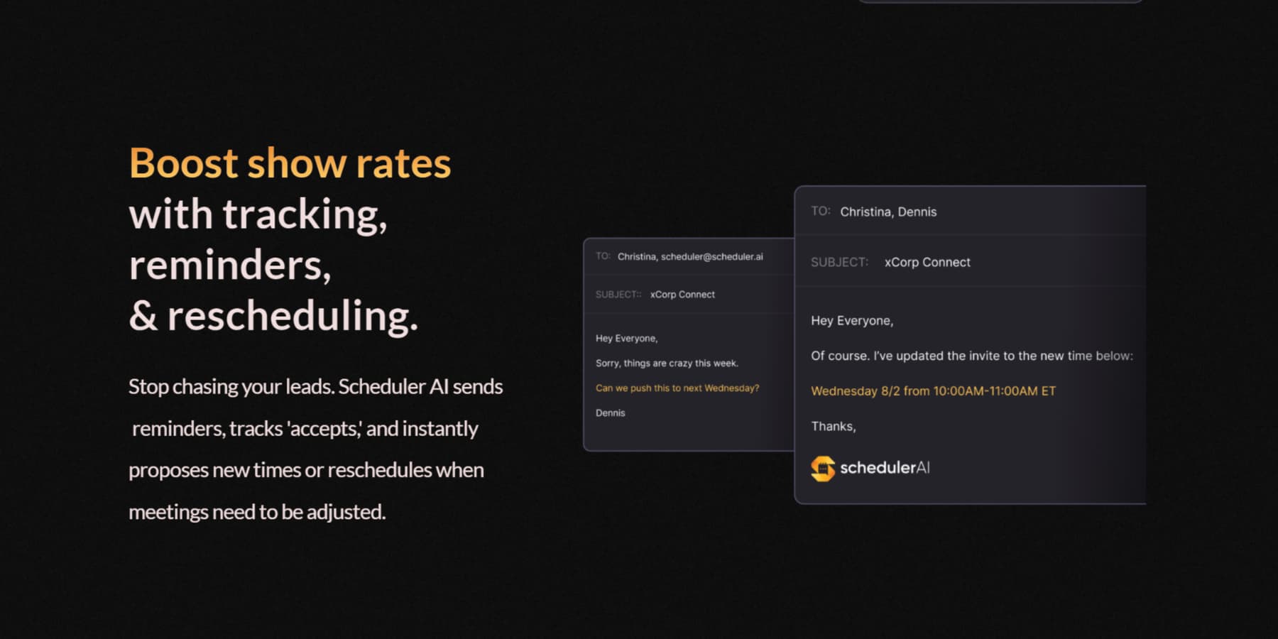 Uma captura de tela da demonstração do recurso de lembrete do Scheduler AI em seu site