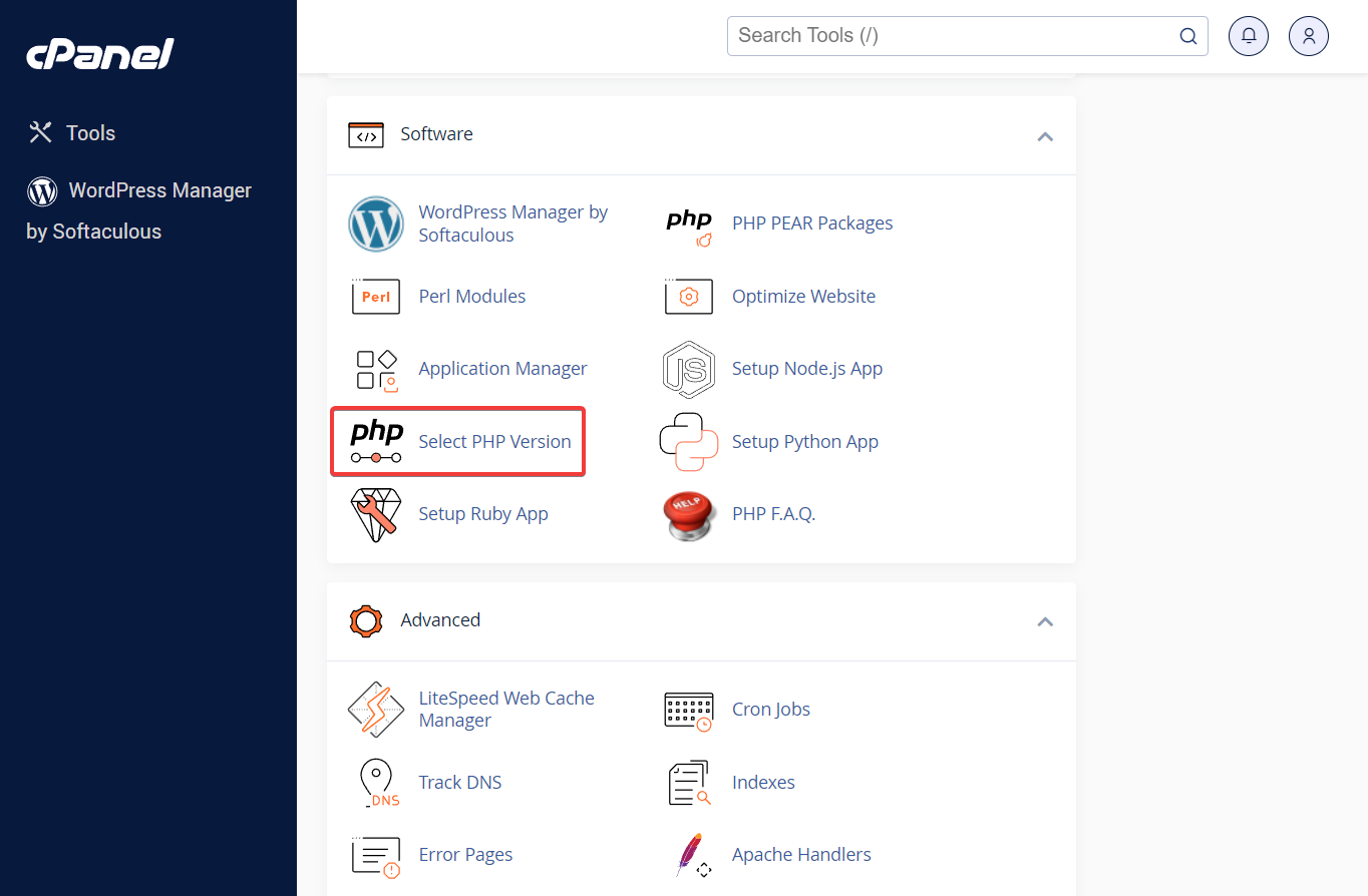 seleziona la versione php cpanel namecheap - errore interno del server http 500