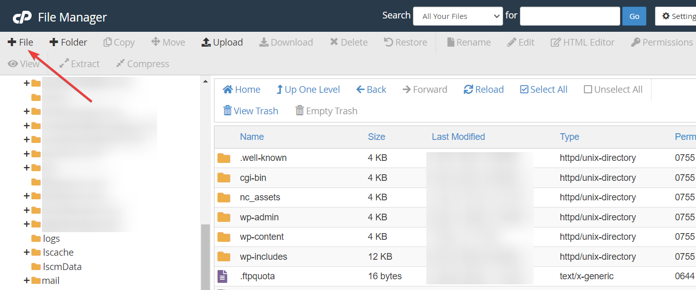 aggiungi il simbolo del file nel file manager: errore interno del server http 500