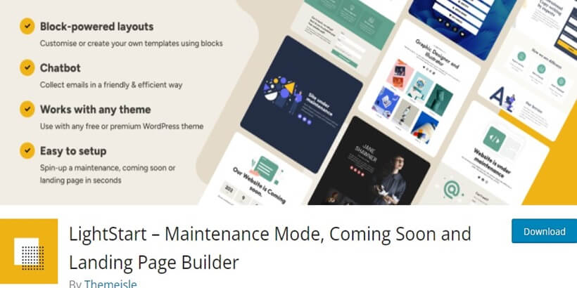 LightStart – وضع الصيانة،-قريبًا-و-مُهبط-مُنشئ الصفحات-أفضل-WordPress-صيانة-المكونات الإضافية