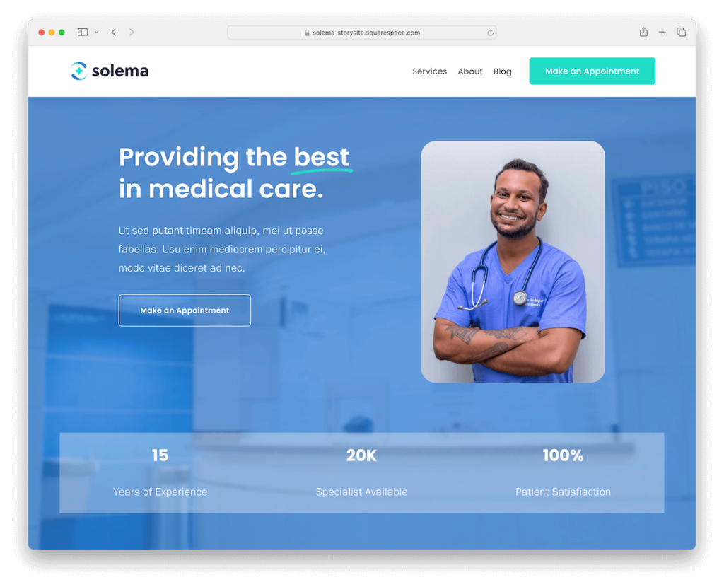 เทมเพลตสุขภาพของ Solema Squarespace