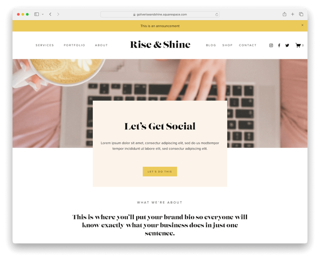 modèle d'influenceur Riseandshine Squarespace