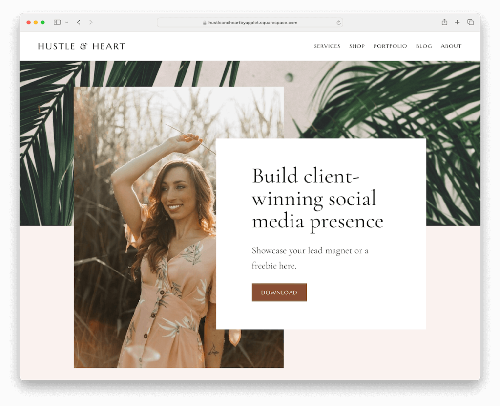modèle d'influenceur Hustleandheart Squarespace
