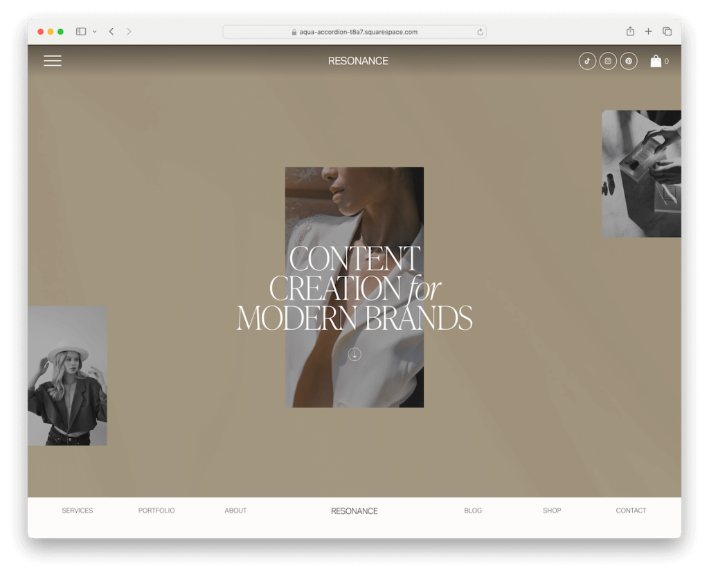modèle d'influenceur Resonance Squarespace