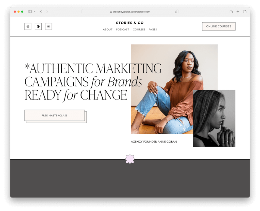 modèle d'influenceur stories squarespace