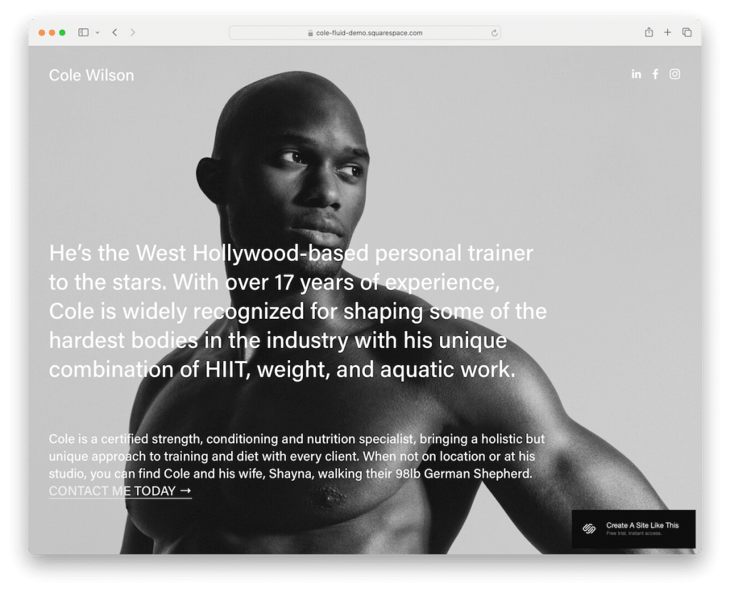 modèle d'influenceur Cole Squarespace