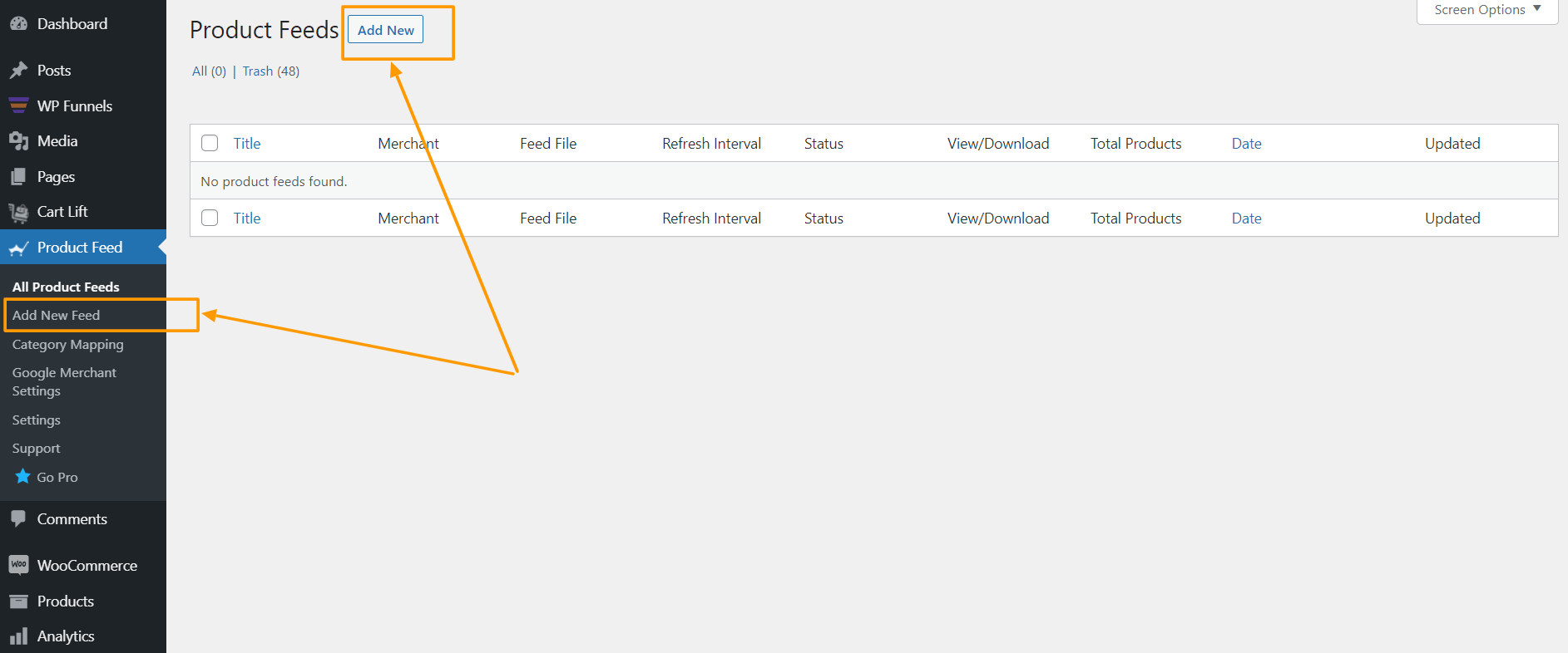 Gestore feed prodotto: aggiungi nuovo feed