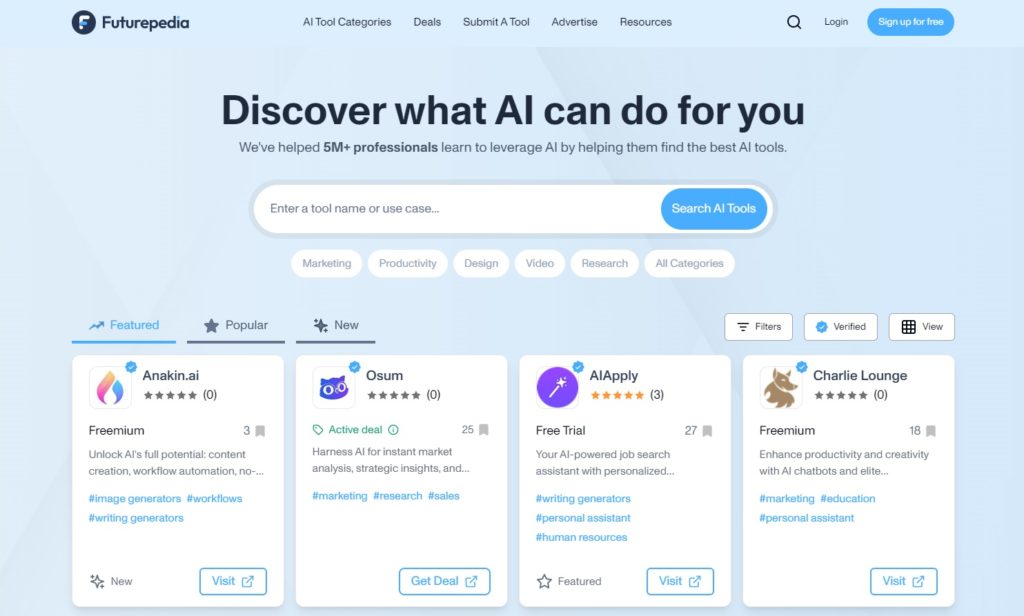 Futurepedia,一個人工智慧工具目錄網站。