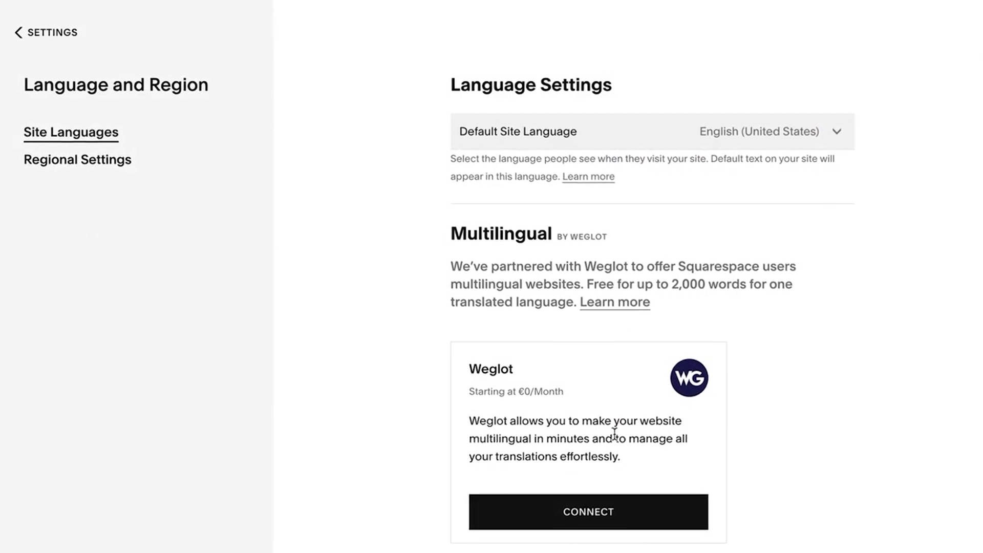 Squarespace multilingue avec module complémentaire Weglot