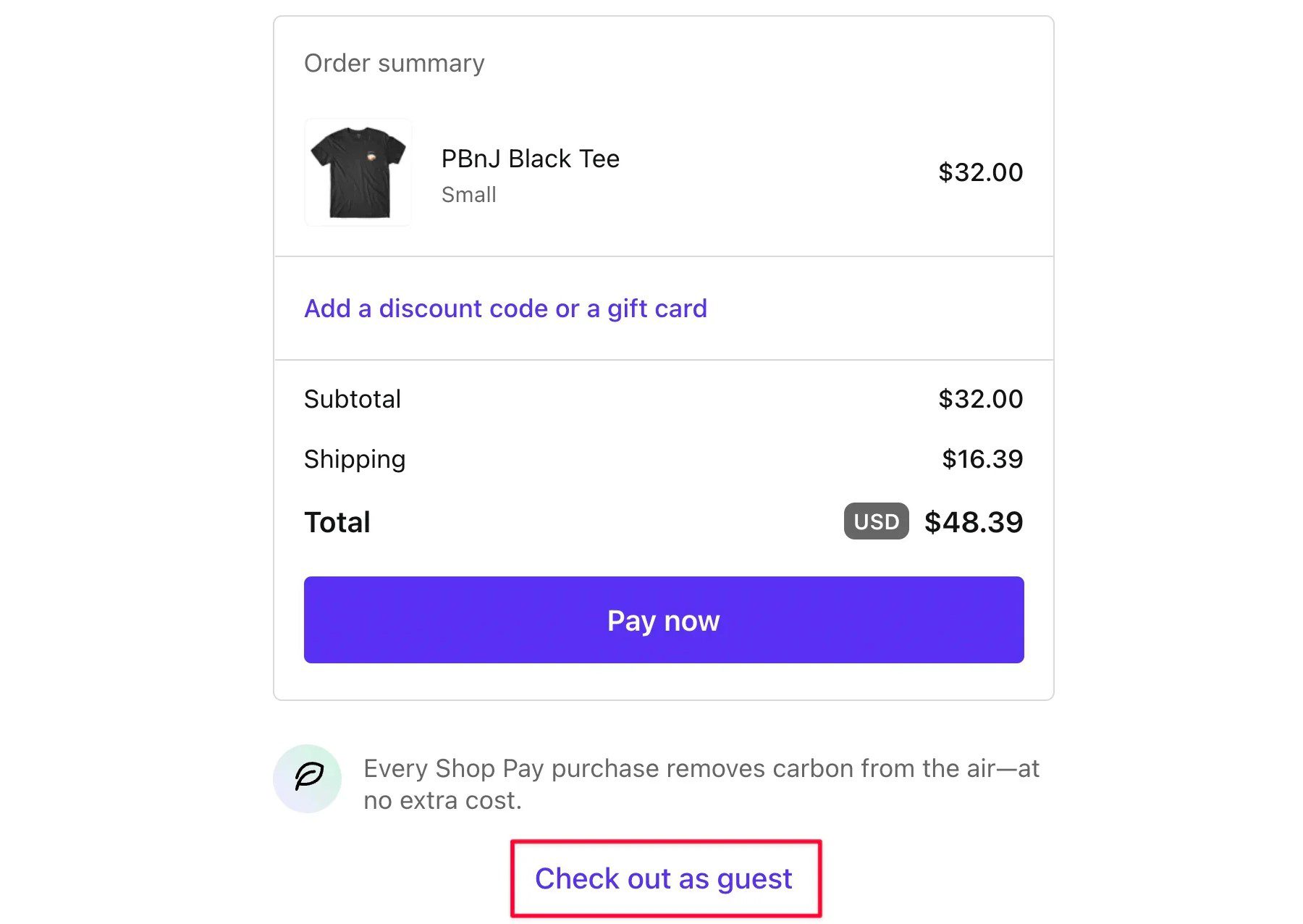 Paiement des invités Shopify