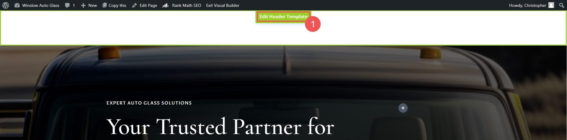 Editar modelo de cabeçalho da página inicial do Visual Builder