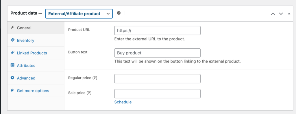 Esta é uma captura de tela dos produtos externos/afiliados do WooCommerce