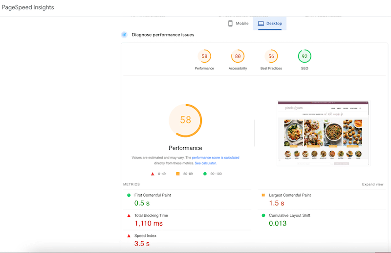 衡量博客性能 - 来源:Google PageSpeed Insights
