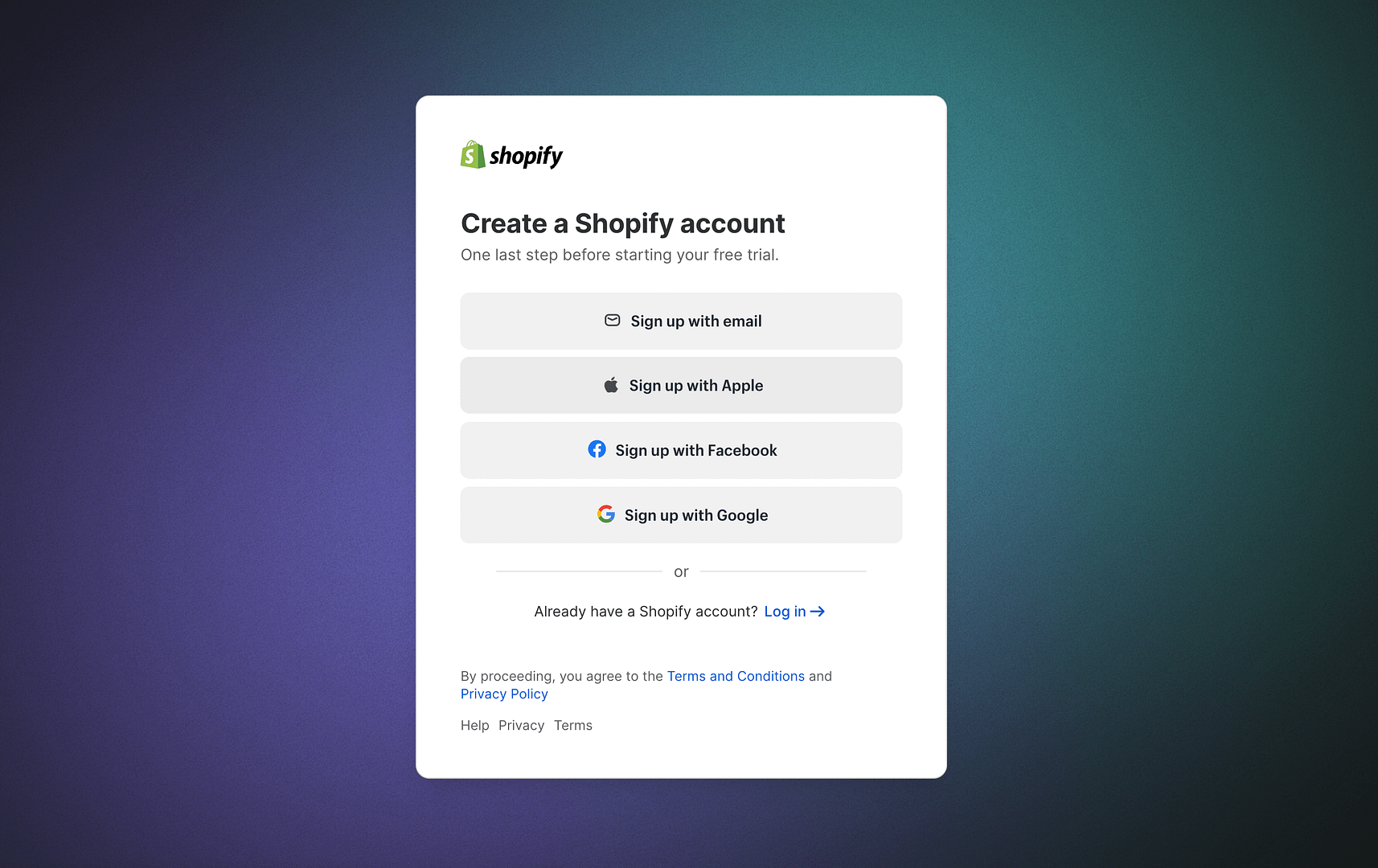 创建 Shopify 帐户。