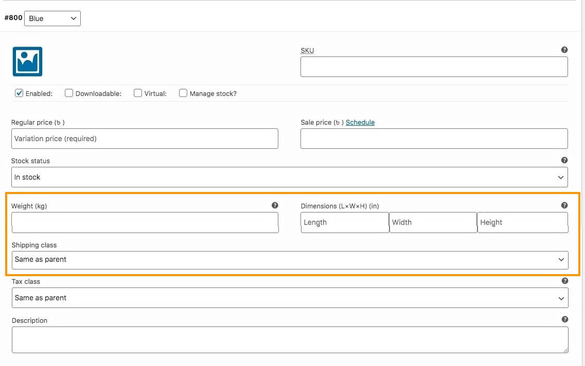 น้ำหนัก ขนาด และคลาสการจัดส่ง - สำหรับผลิตภัณฑ์ตัวแปร WooCommerce