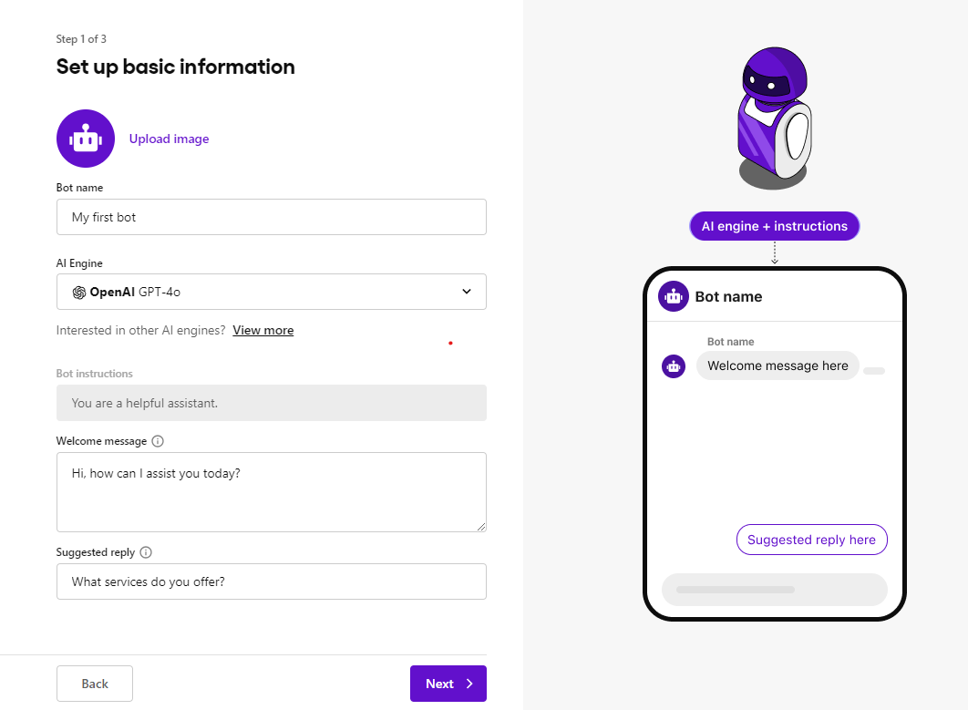 Configuration d'une nouvelle application sur l'écran Informations de base de Sendbird.