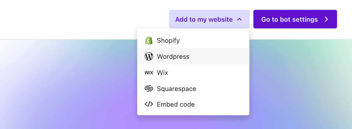 Choisir une méthode pour ajouter le chatbot Sendbird AI à un site Web.