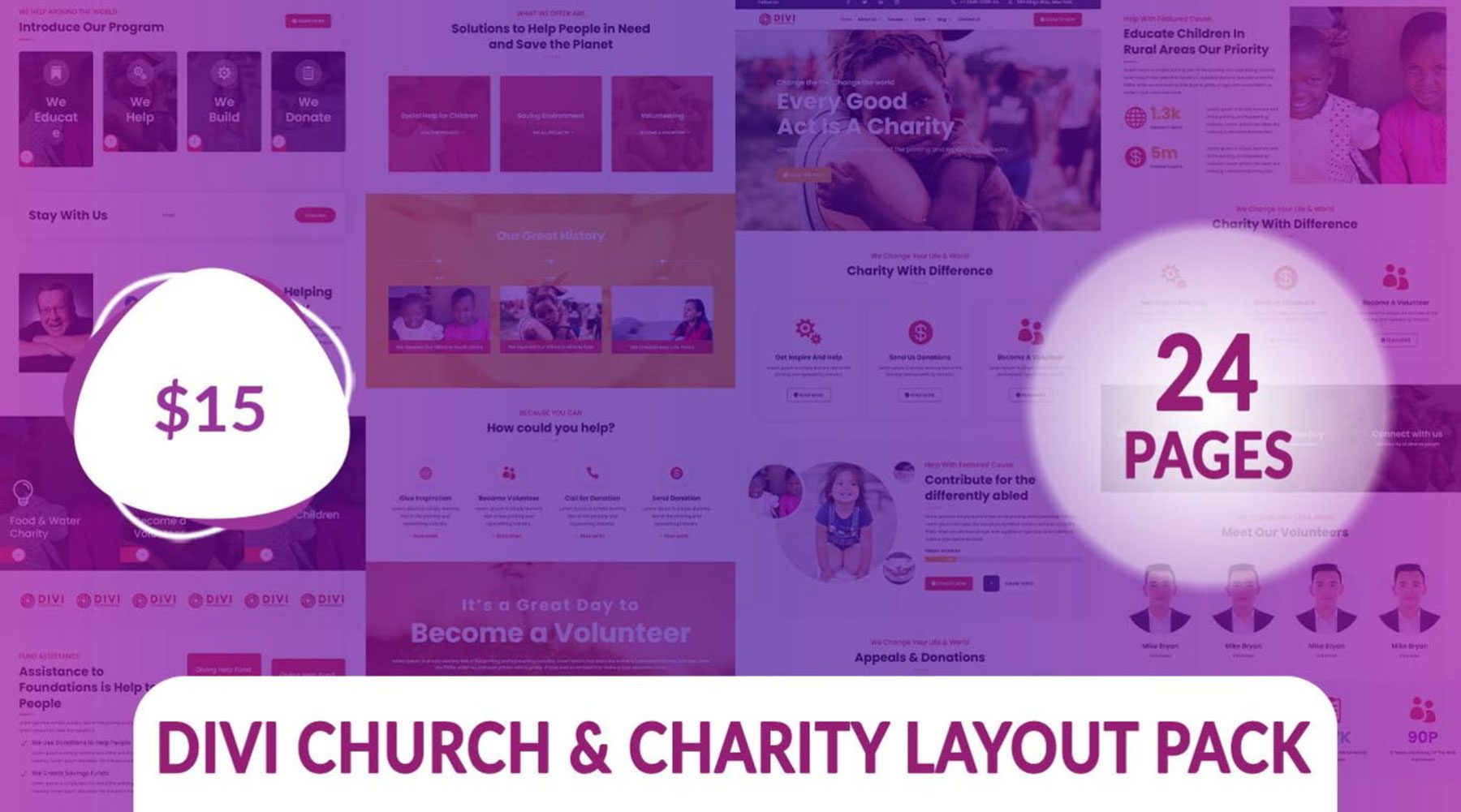 Pacchetto layout Chiesa e beneficenza Divi