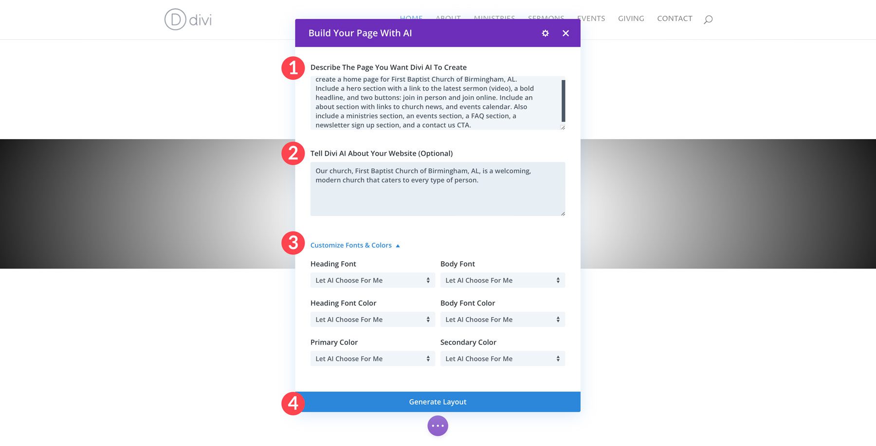 generare layout con Divi AI