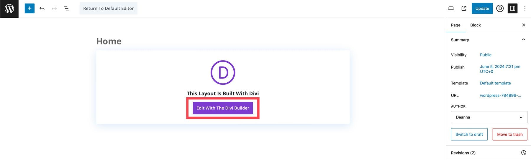 utilizzando Divi Builder