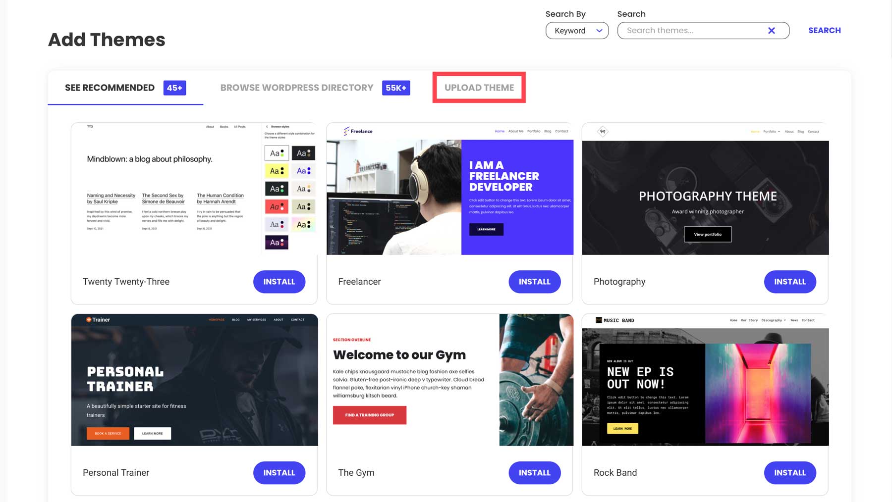 อัปโหลดธีม WordPress