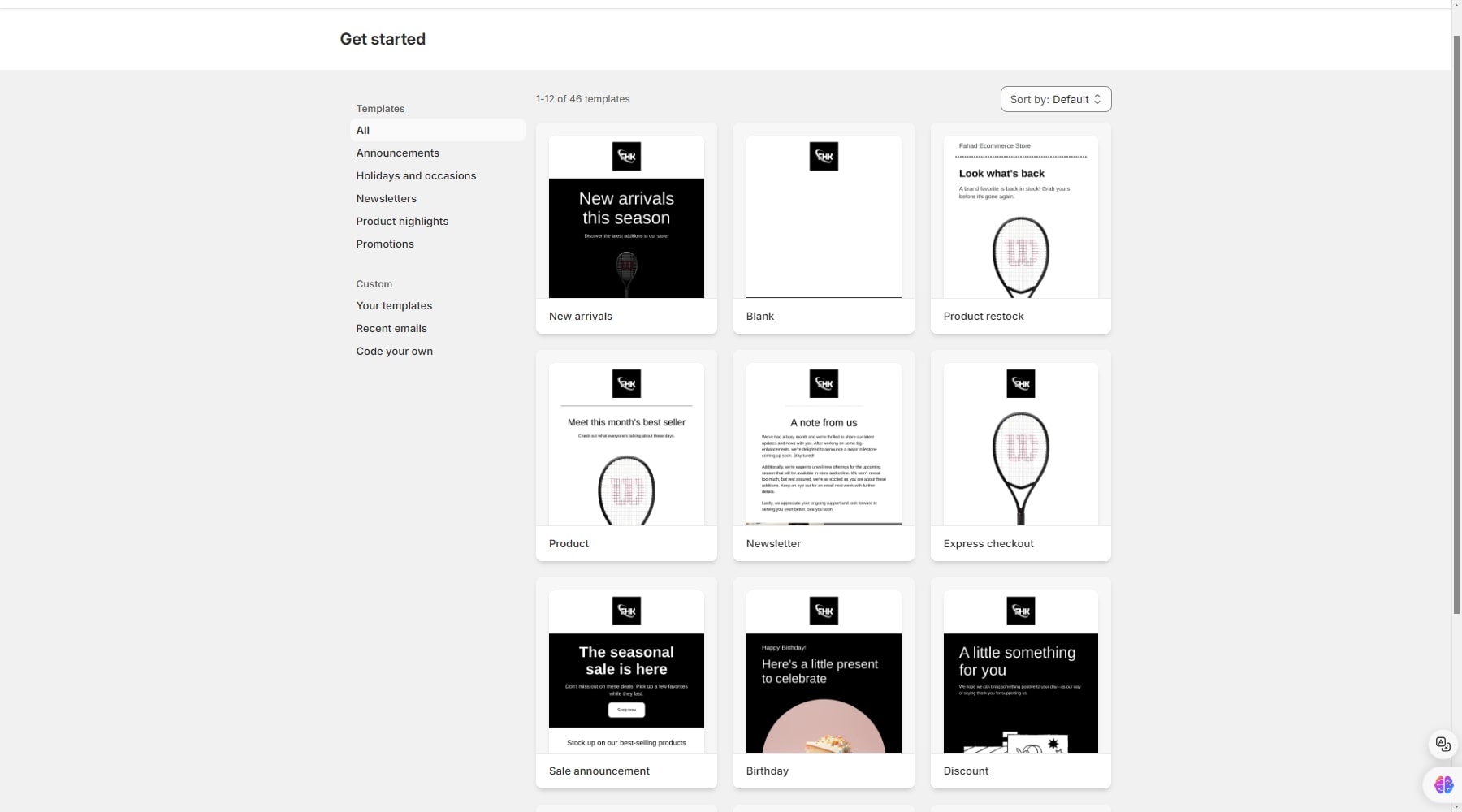 șablon de e-mail shopify