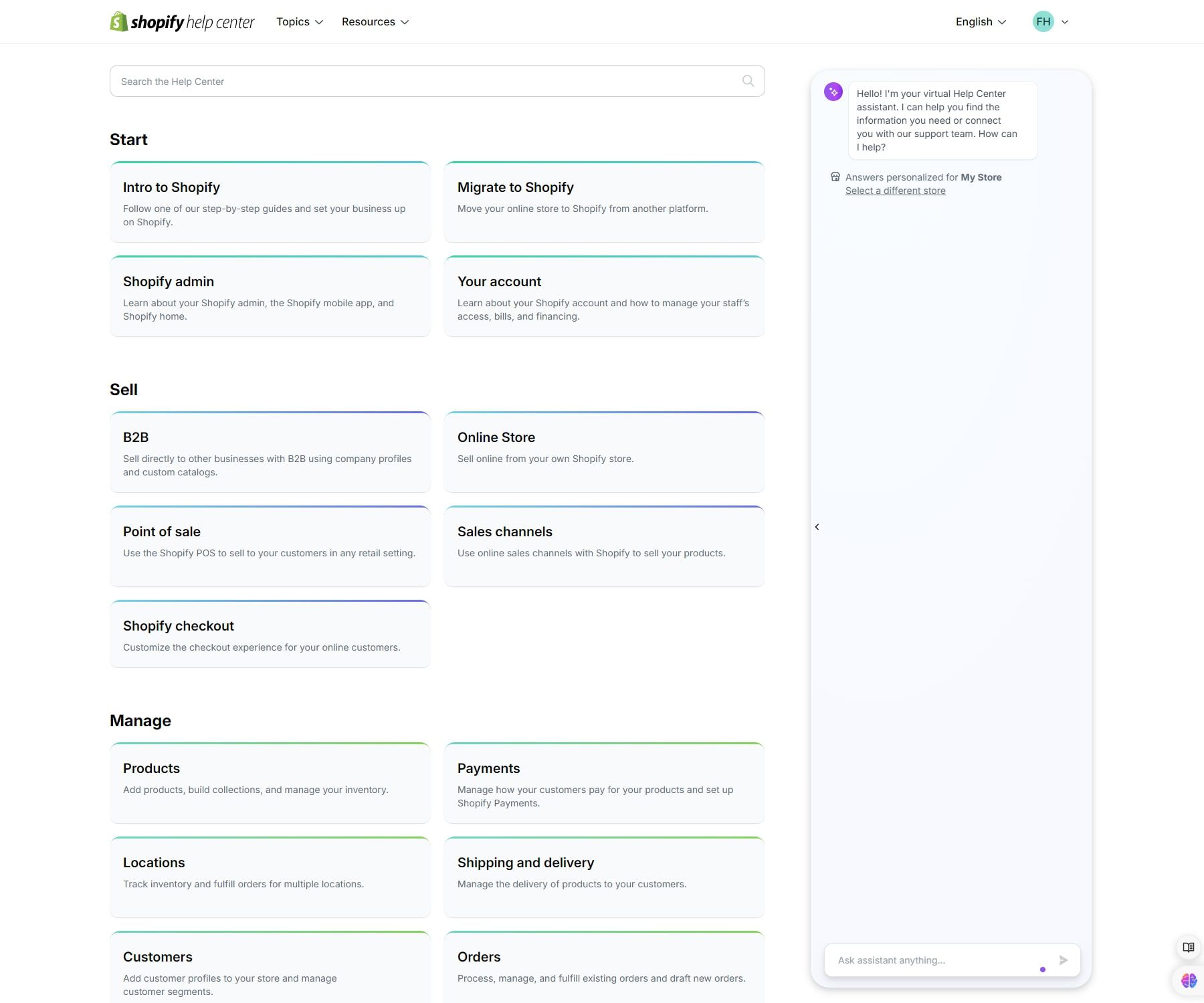 Centrul de ajutor shopify