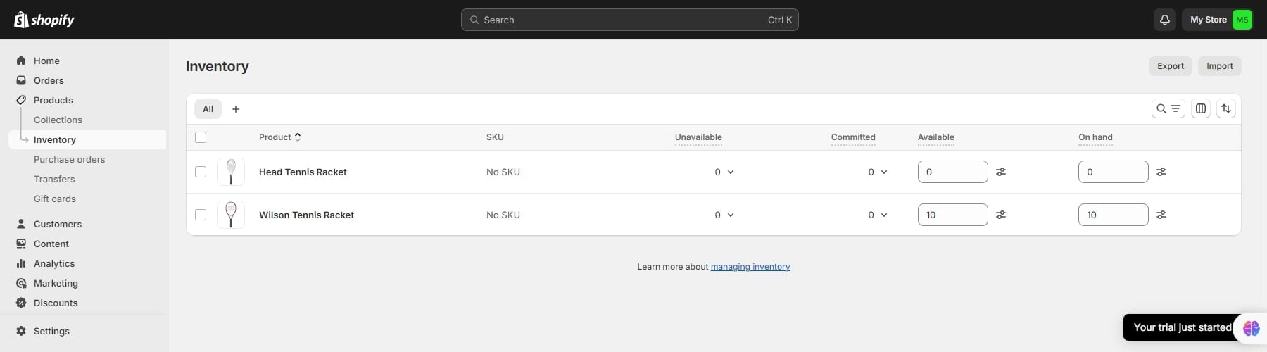 inventar shopify