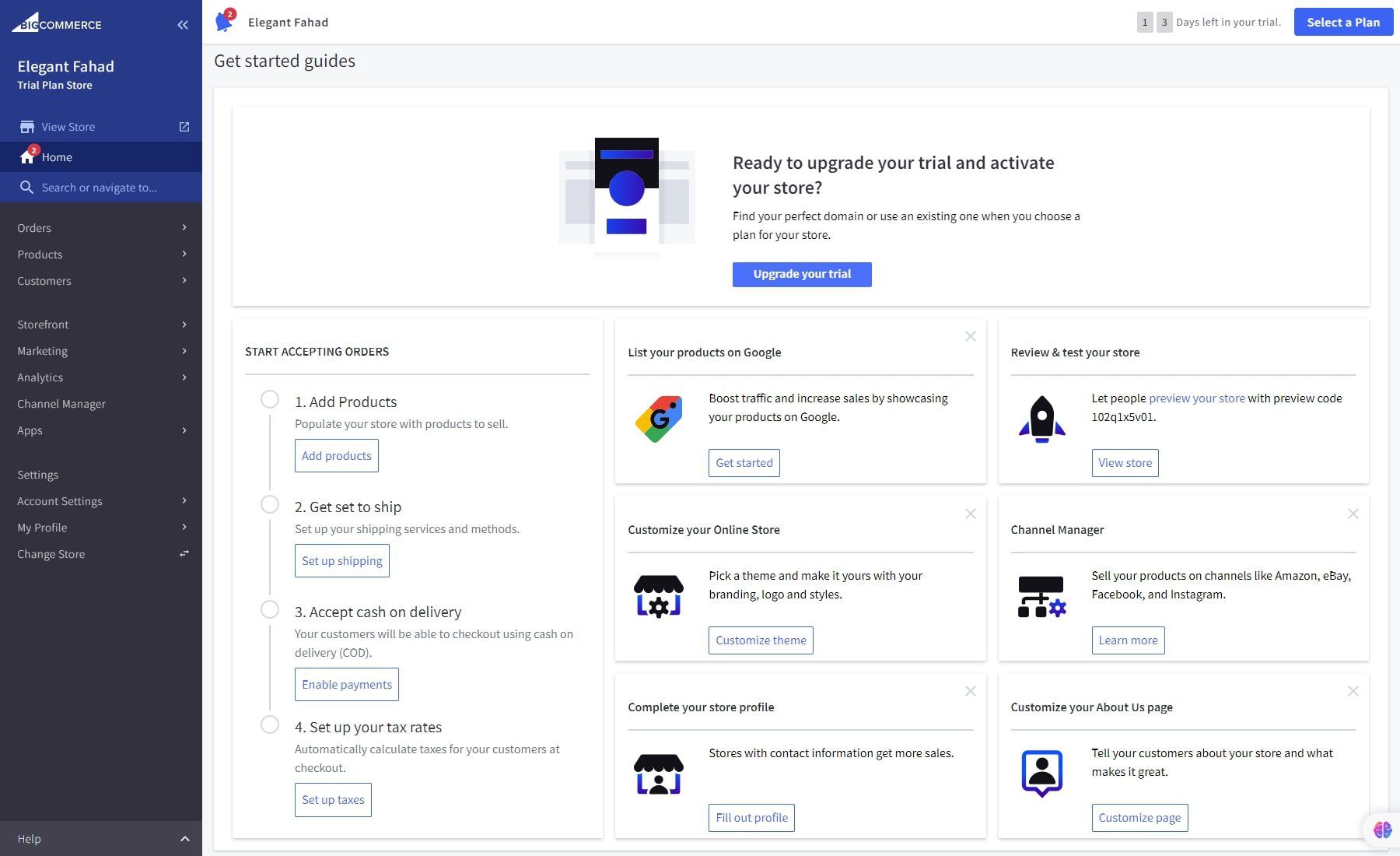 tabloul de bord bigcommerce