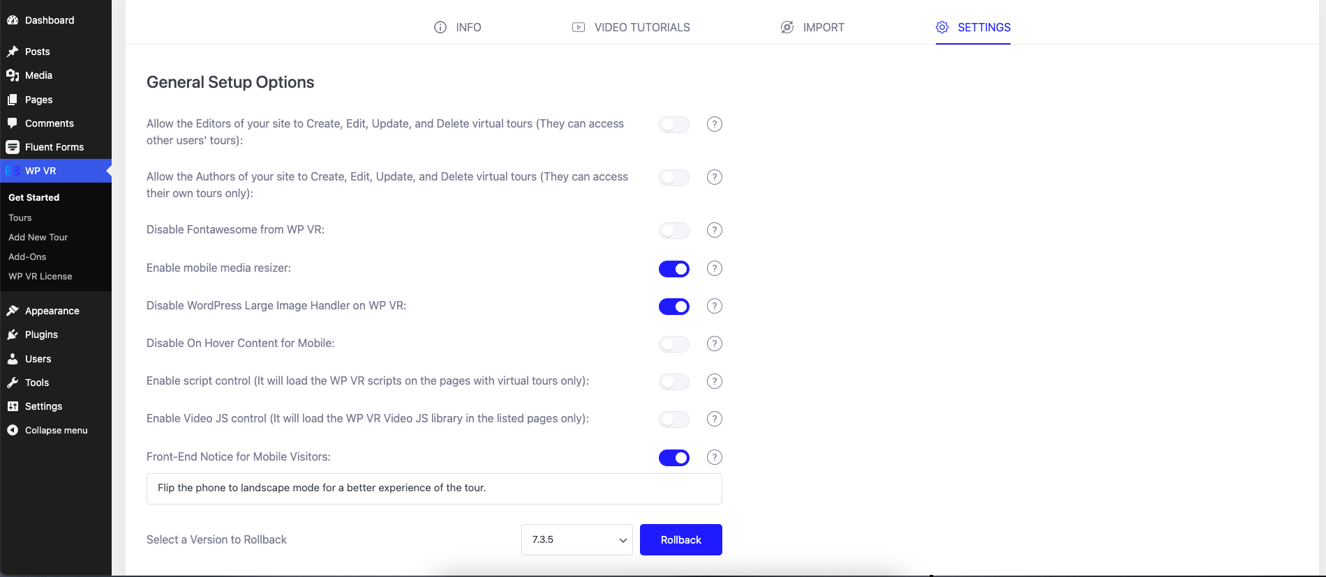 Configurare generală: WPVR - Tur virtual al hotelului